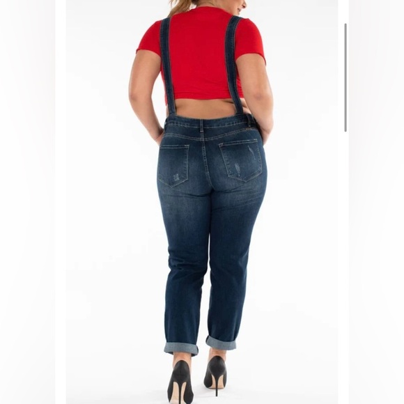 KanCan Estilo jean overalls open back 1X denim bib overalls - Picture 2 of 16